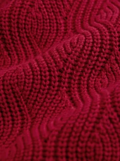 Burgundy Red Regular Fit Cotton Rich Wave Cable Crew Jumper