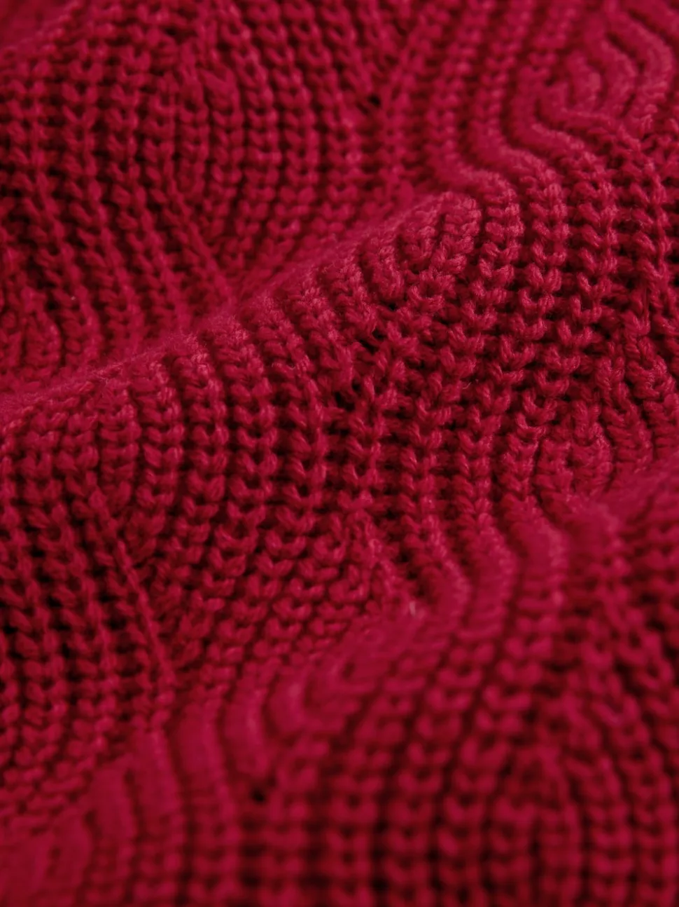 Burgundy Red Regular Fit Cotton Rich Wave Cable Crew Jumper