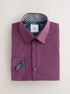 Burgundy Red Regular Fit Easy Care Textured Trimmed Shirt