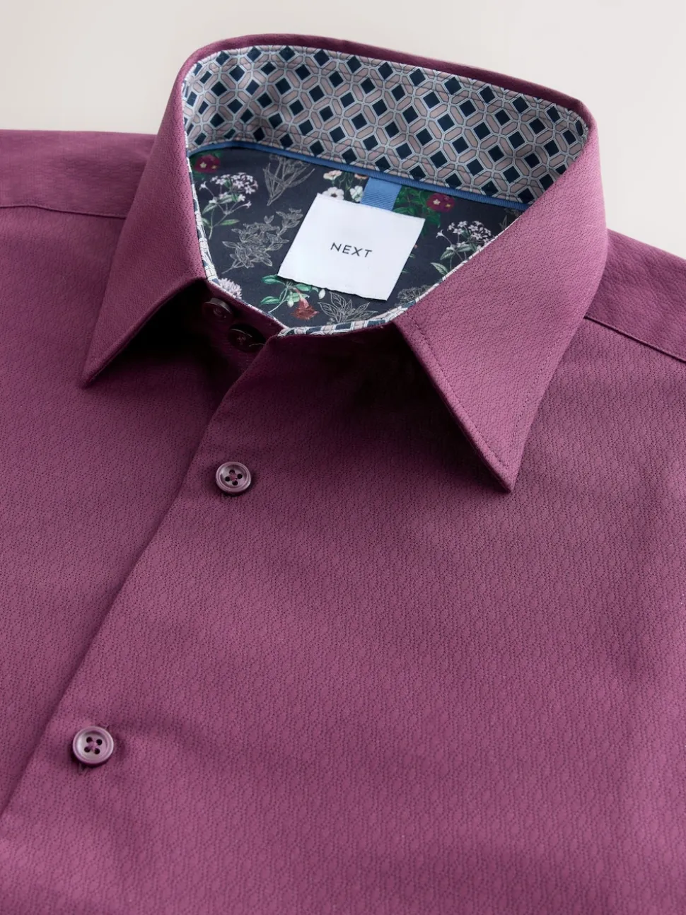 Burgundy Red Regular Fit Easy Care Textured Trimmed Shirt