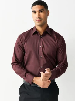 Burgundy Red Regular Fit Easy Care Textured Single Cuff Smart Shirt