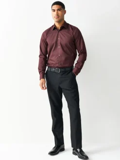 Burgundy Red Regular Fit Easy Care Textured Single Cuff Smart Shirt