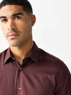 Burgundy Red Regular Fit Easy Care Textured Single Cuff Smart Shirt