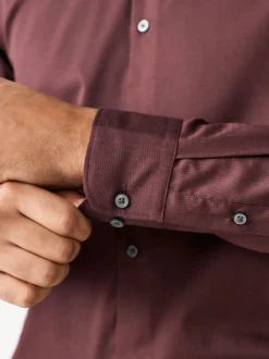 Burgundy Red Regular Fit Easy Care Textured Single Cuff Smart Shirt