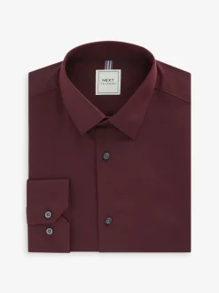 Burgundy Red Regular Fit Easy Care Textured Single Cuff Smart Shirt