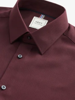 Burgundy Red Regular Fit Easy Care Textured Single Cuff Smart Shirt