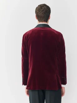 Burgundy Red Regular Fit Signature Pontoglio Italian Velvet Blazer With Shawl Lapel
