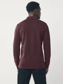 Burgundy Red Regular Fit Long Sleeve Pique Polo Shirt