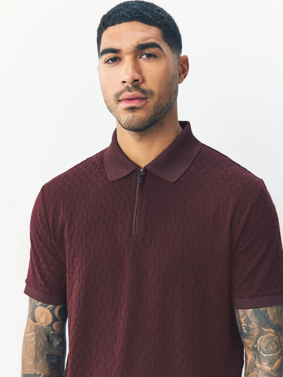Burgundy Red Regular Fit N.Premium Smart Jaquard Polo Shirt