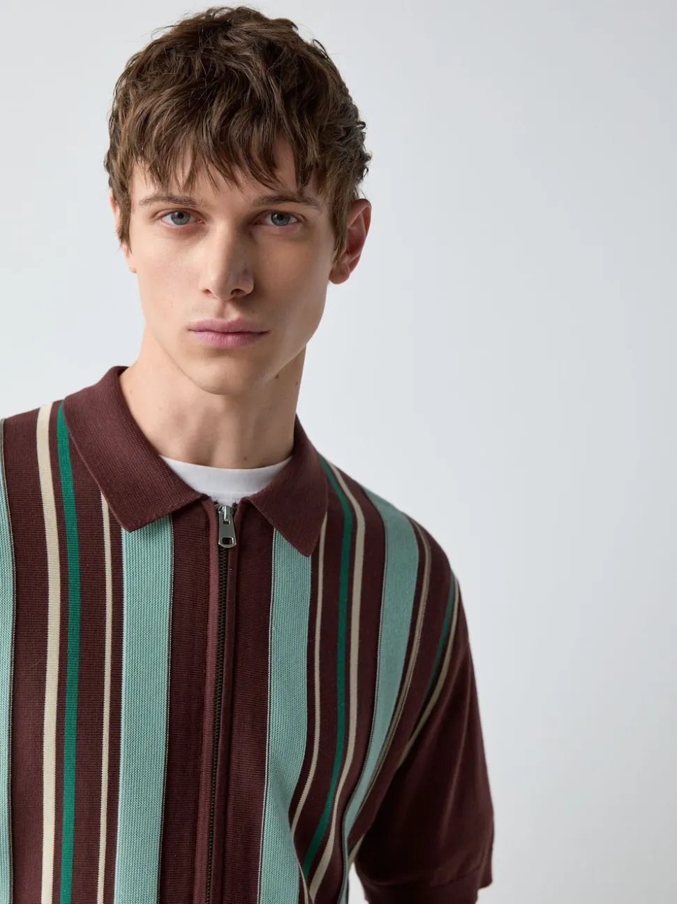 Burgundy Red Regular Fit Short Sleeve Stripe Zip Through Knitted Polo Shirt