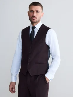 Burgundy Red Signature Zignone Italian Wool Cashmere Blend Flannel Suit Waistcoat