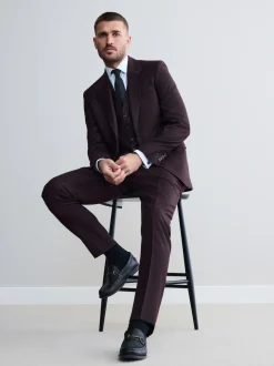Burgundy Red Signature Zignone Italian Wool Cashmere Blend Flannel Suit Waistcoat