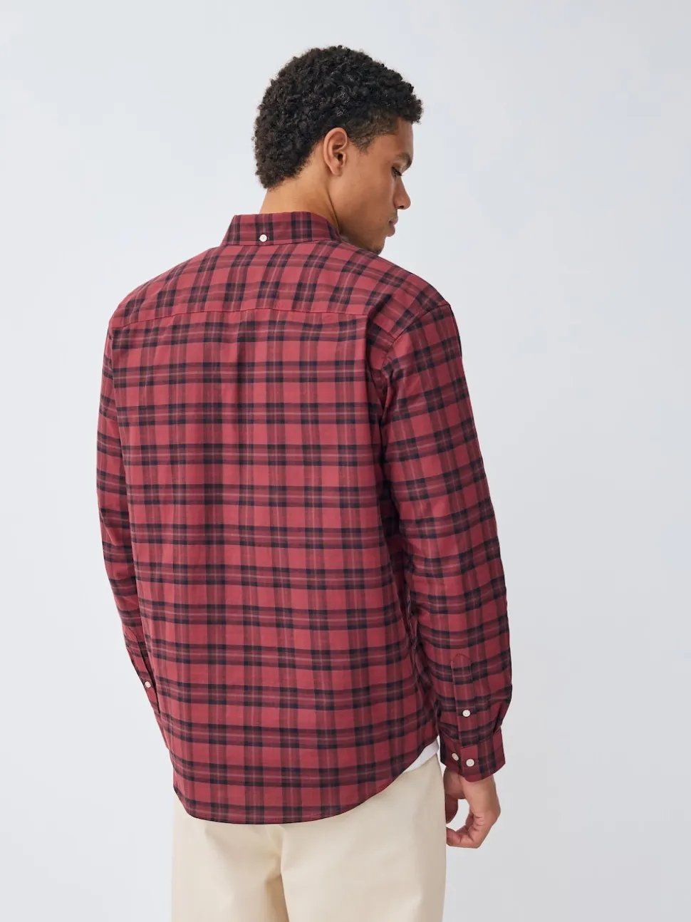 Burgundy Red Slim Fit Long Sleeve Check Stretch Oxford Shirt