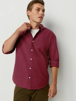 Burgundy Red Slim Fit Long Sleeve Oxford Shirt