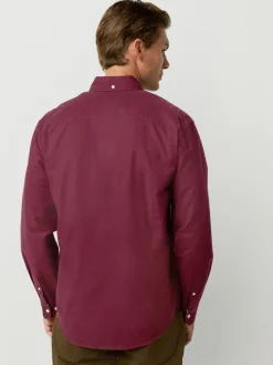 Burgundy Red Slim Fit Long Sleeve Oxford Shirt