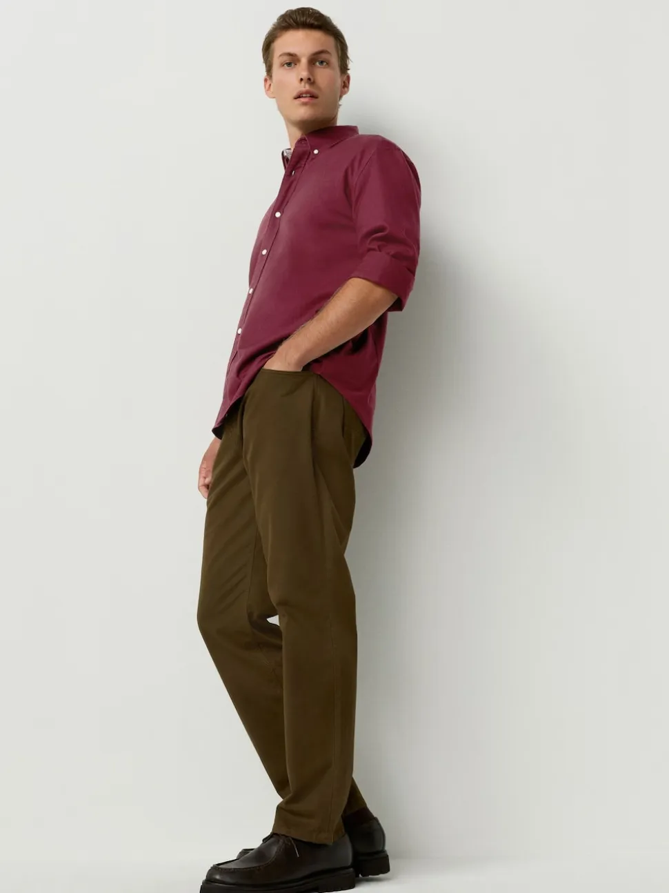 Burgundy Red Slim Fit Long Sleeve Oxford Shirt