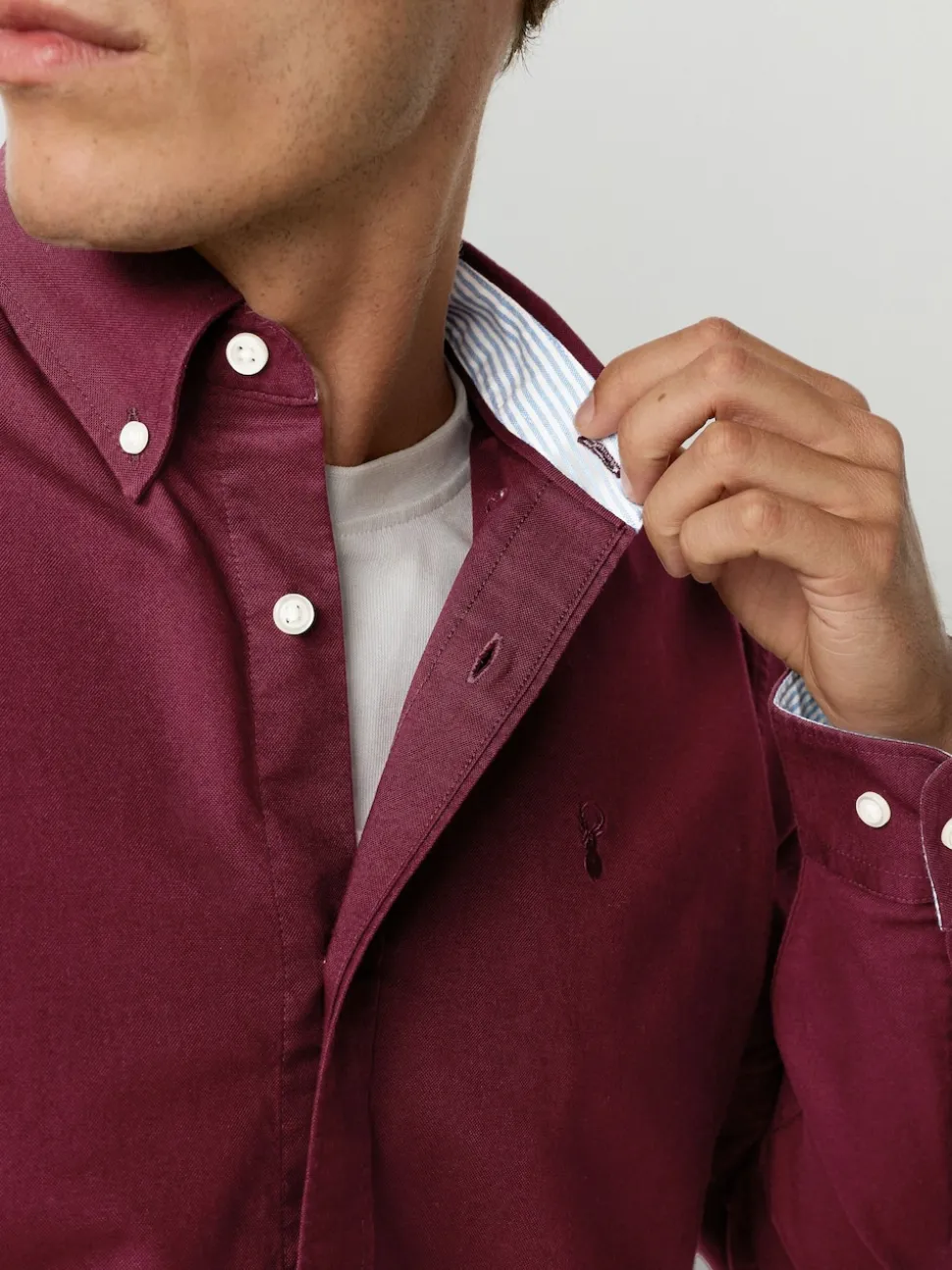 Burgundy Red Slim Fit Long Sleeve Oxford Shirt