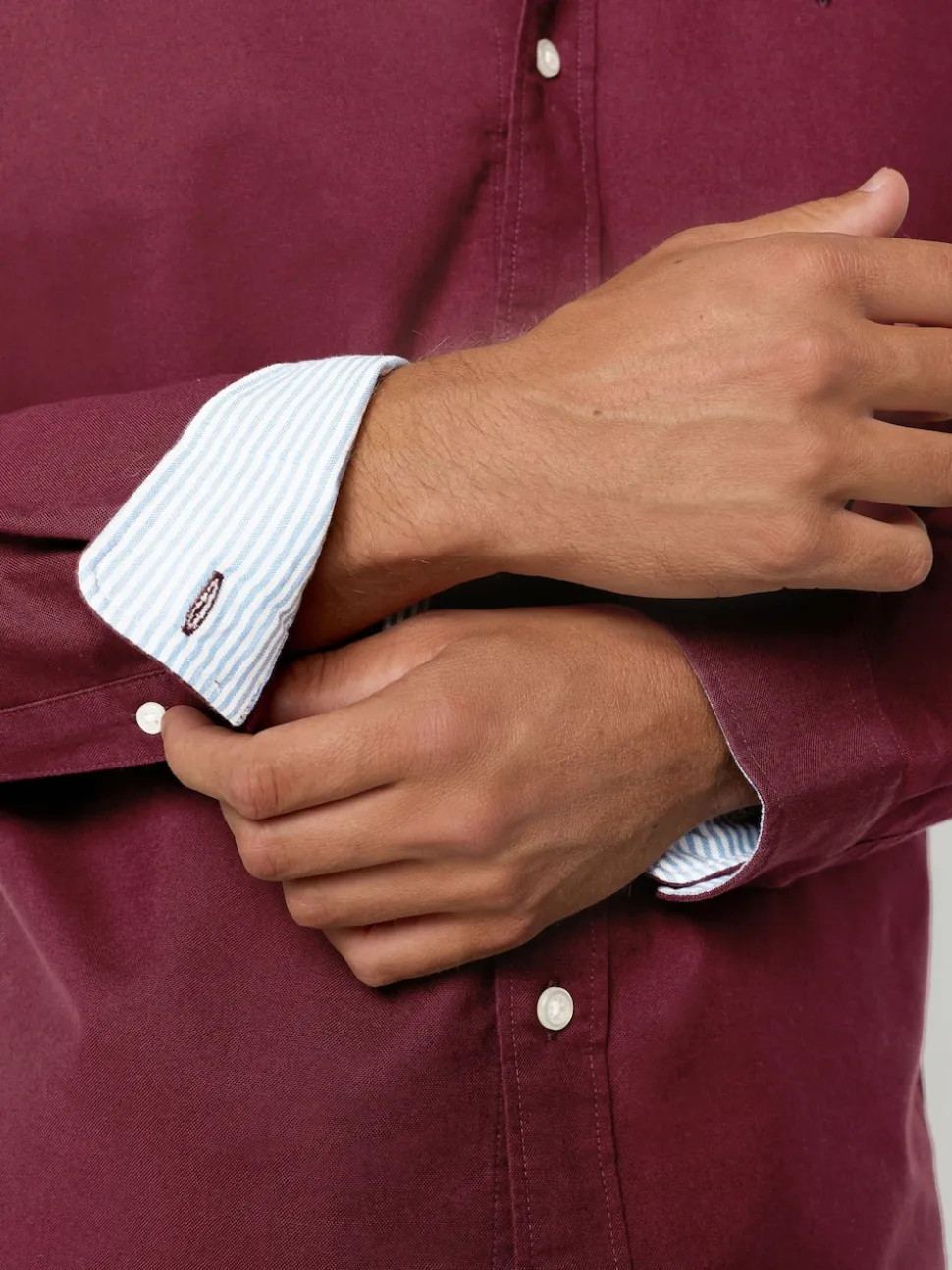 Burgundy Red Slim Fit Long Sleeve Oxford Shirt