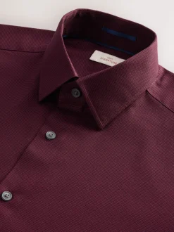 Burgundy Red Slim Fit Signature 100% Cotton with Textured Smart Shirt