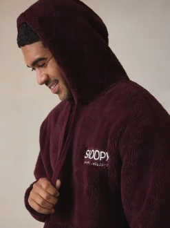 Burgundy Red Snoopy Borg Fleece Hoodie
