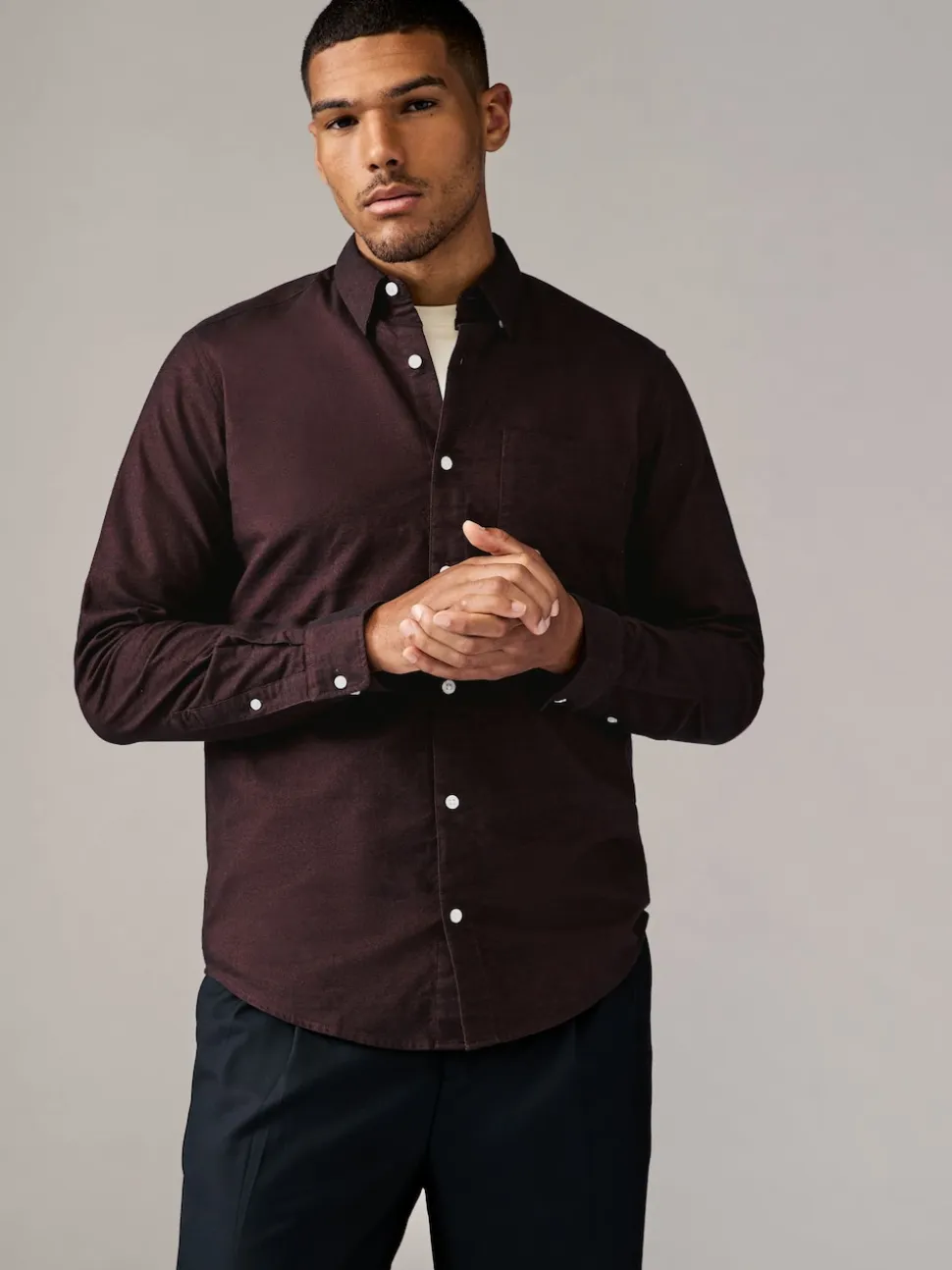 Burgundy Red Soft Touch Oxford Long Sleeve Shirt