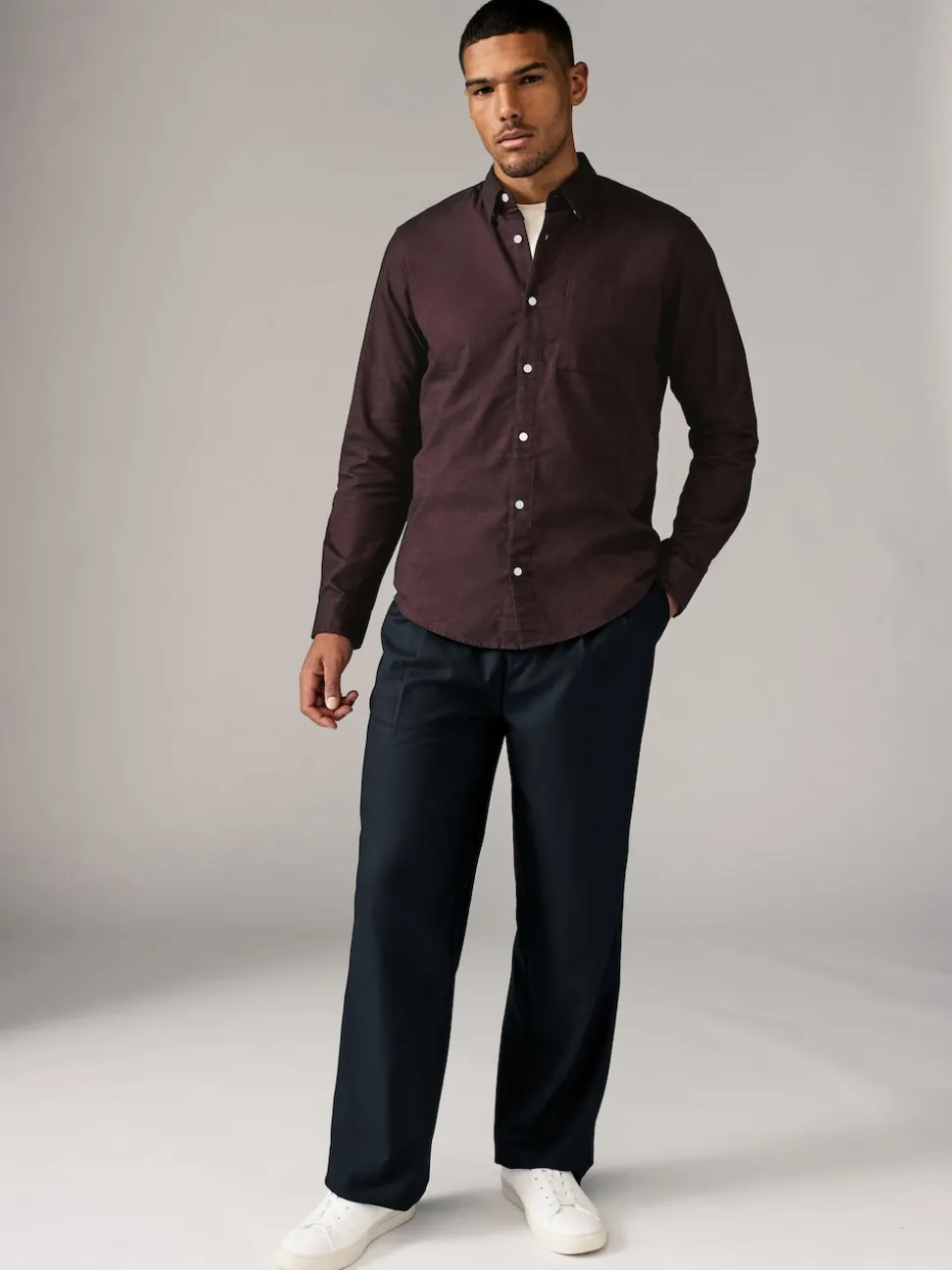 Burgundy Red Soft Touch Oxford Long Sleeve Shirt