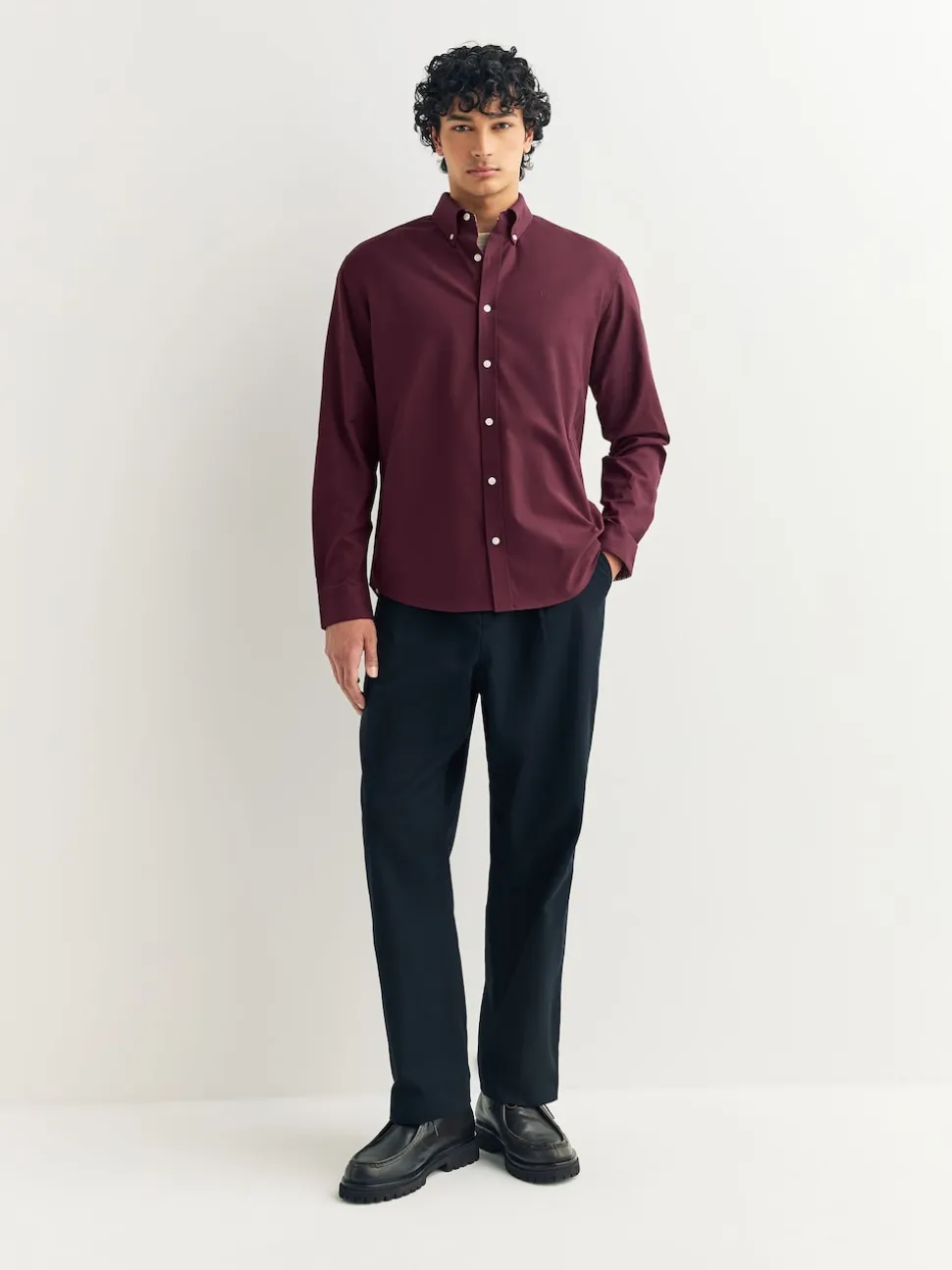 Burgundy Red Stretch Oxford Long Sleeve Shirt