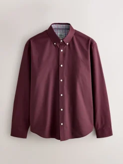 Burgundy Red Stretch Oxford Long Sleeve Shirt