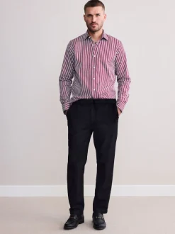 Burgundy Red Stripe Slim Fit 100% Cotton Signature Single Cuff Shirt