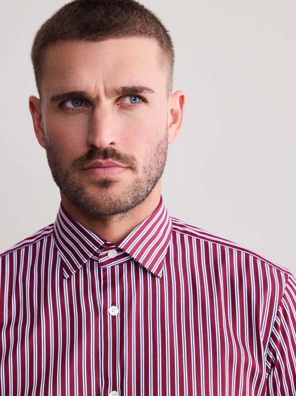 Burgundy Red Stripe Slim Fit 100% Cotton Signature Single Cuff Shirt