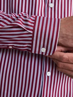 Burgundy Red Stripe Slim Fit 100% Cotton Signature Single Cuff Shirt