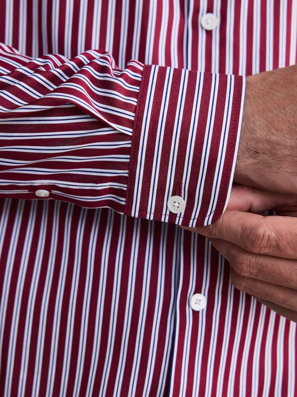 Burgundy Red Stripe Slim Fit 100% Cotton Signature Single Cuff Shirt