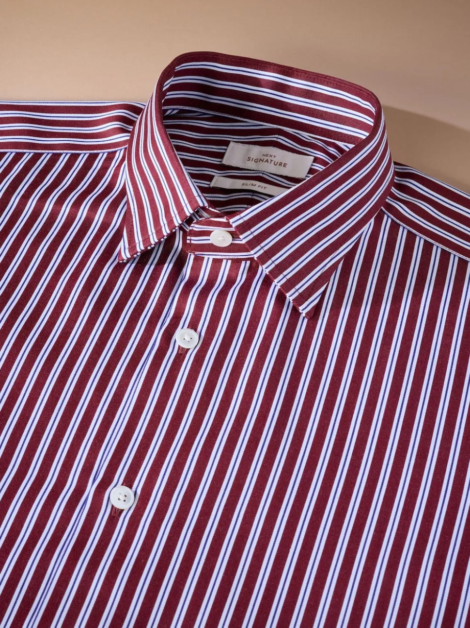 Burgundy Red Stripe Slim Fit 100% Cotton Signature Single Cuff Shirt