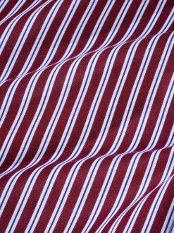 Burgundy Red Stripe Slim Fit 100% Cotton Signature Single Cuff Shirt