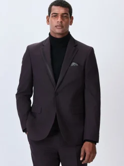 Burgundy Red Tailored Fit Inset Lapel Detail Tuxedo Suit Jacket