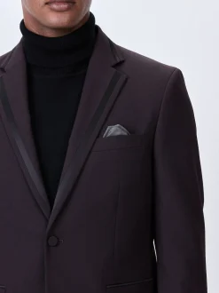 Burgundy Red Tailored Fit Inset Lapel Detail Tuxedo Suit Jacket