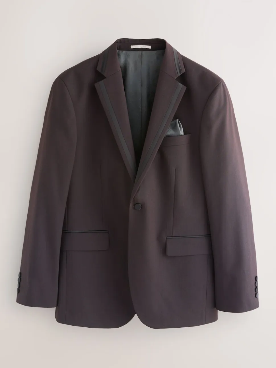 Burgundy Red Tailored Fit Inset Lapel Detail Tuxedo Suit Jacket