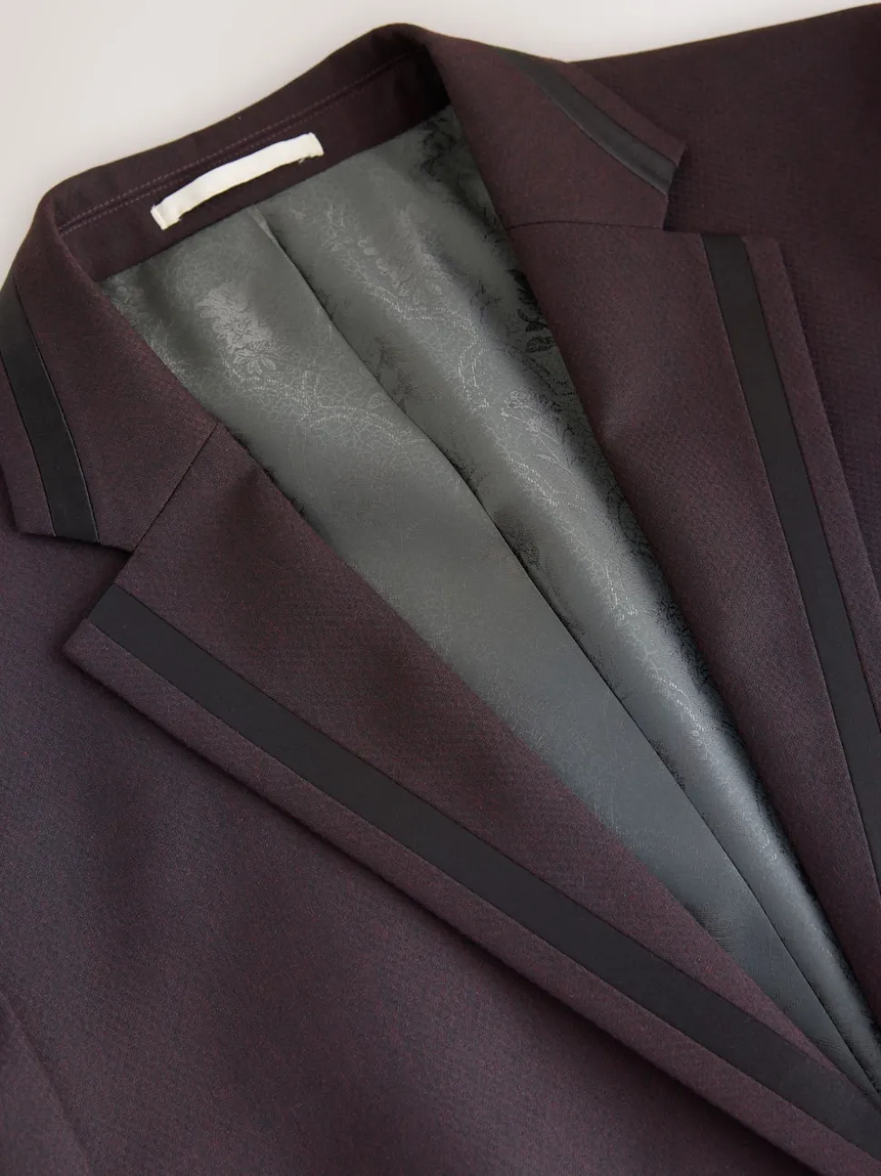 Burgundy Red Tailored Fit Inset Lapel Detail Tuxedo Suit Jacket