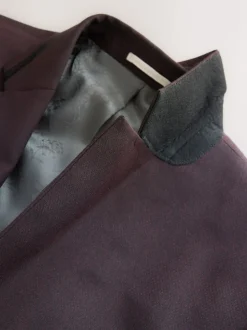 Burgundy Red Tailored Fit Inset Lapel Detail Tuxedo Suit Jacket