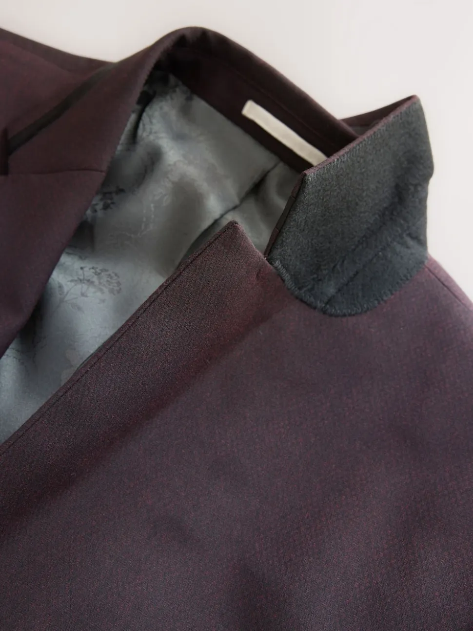 Burgundy Red Tailored Fit Inset Lapel Detail Tuxedo Suit Jacket