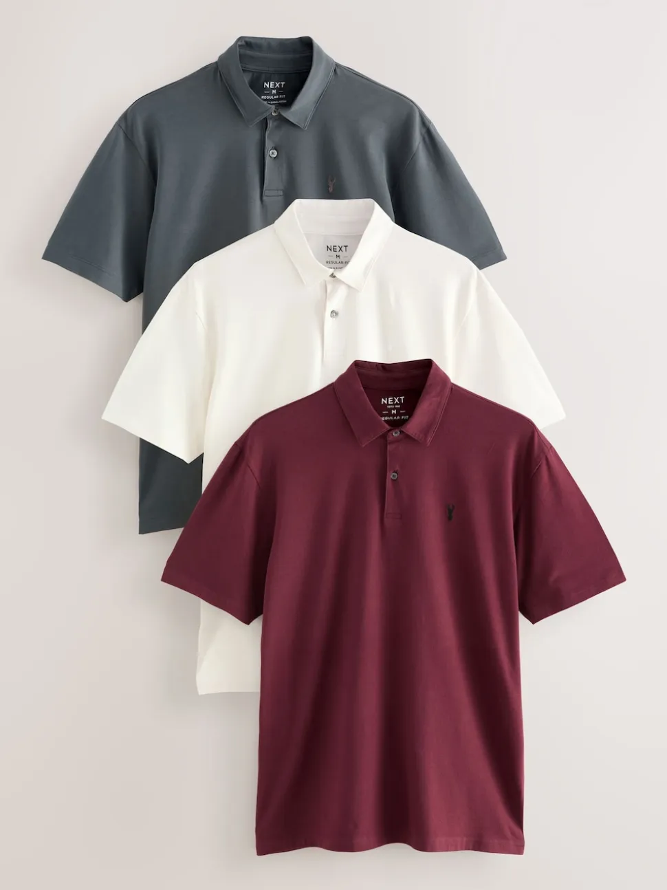 Burgundy Red/Charcoal Grey/Ecru Cream Plain Short Sleeve Jersey Polo Shirts 3 Pack