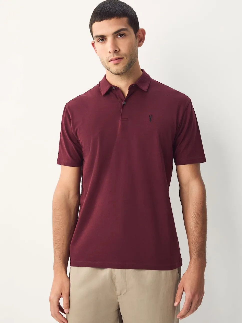 Burgundy Red/Charcoal Grey/Ecru Cream Plain Short Sleeve Jersey Polo Shirts 3 Pack