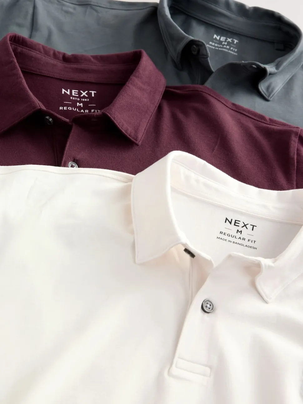 Burgundy Red/Charcoal Grey/Ecru Cream Plain Short Sleeve Jersey Polo Shirts 3 Pack
