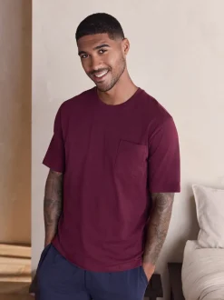 Burgundy Red/Navy Blue Short Sleeve Jersey Pyjamas Set