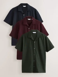 Burgundy Red/Navy Blue/Olive Green Short Sleeve Pique Shirts 3 Pack