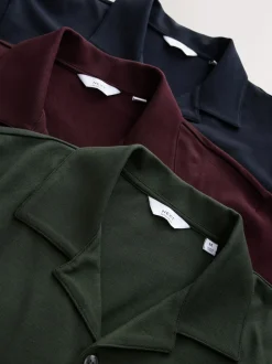 Burgundy Red/Navy Blue/Olive Green Short Sleeve Pique Shirts 3 Pack