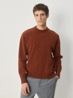 Burnt Orange Relaxed Fit Plain Chenille Crew Neck Jumper