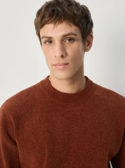Burnt Orange Relaxed Fit Plain Chenille Crew Neck Jumper