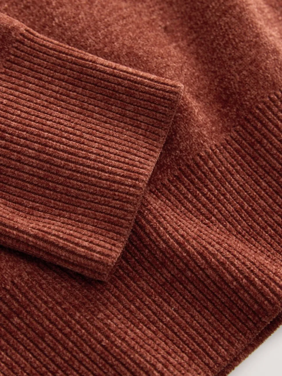Burnt Orange Relaxed Fit Plain Chenille Crew Neck Jumper