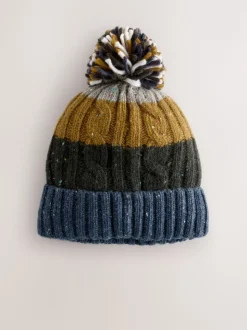 Cable Knit Stripe Bobble Hat